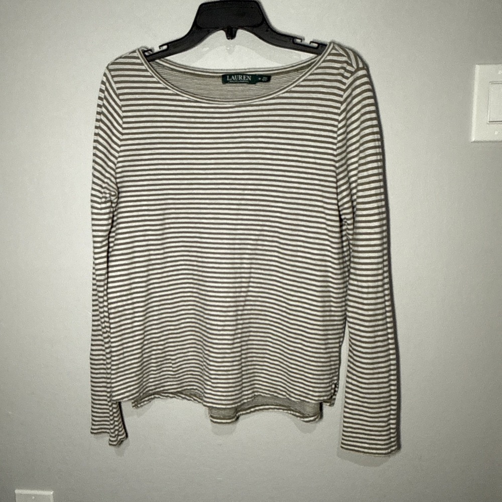 Lauren Ralph Lauren Blouse Womens Medium M Striped Long Sleeve Round Neck Top